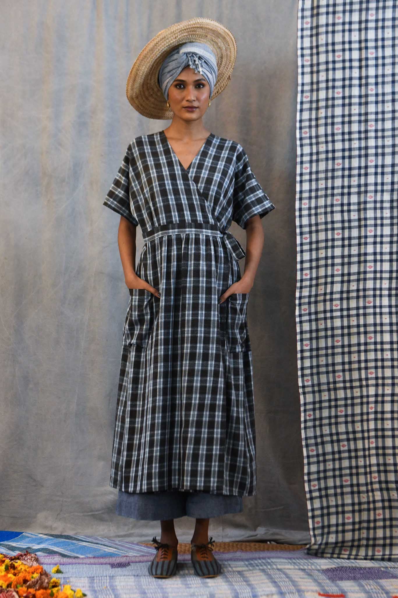 Handwoven Plaid Wrap Dress S/M Handwoven Plaid Wrap Dress S/M
