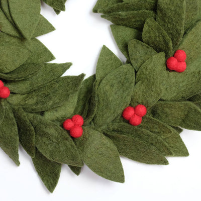 Wreath Green with Red Holly Berries