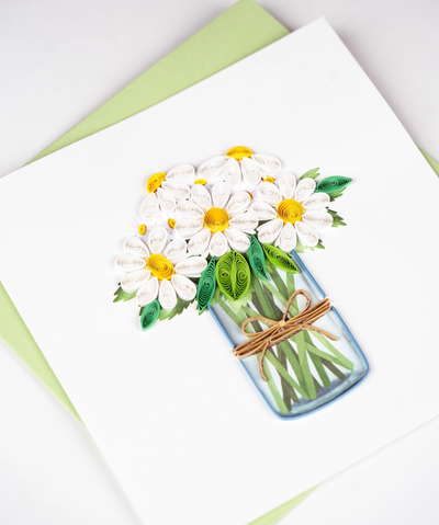 White Daisies in Jar Quilling Card