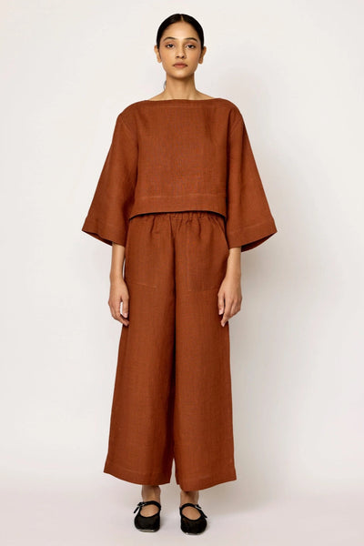 Everyday Popover Top in Clay Linen