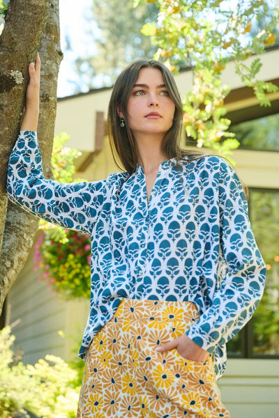 Stella Top - Indigo & White Marigold
