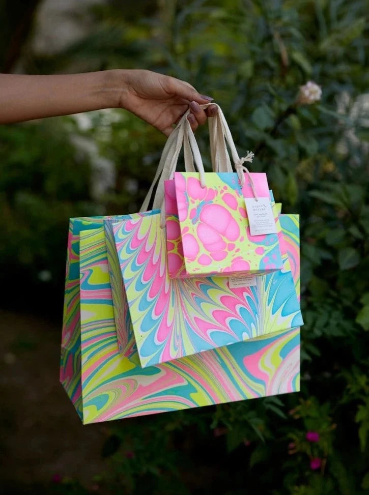 Hand Marbled Gift Bags - Assorted Neon