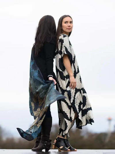 Block print dress Black Silky - Sunset