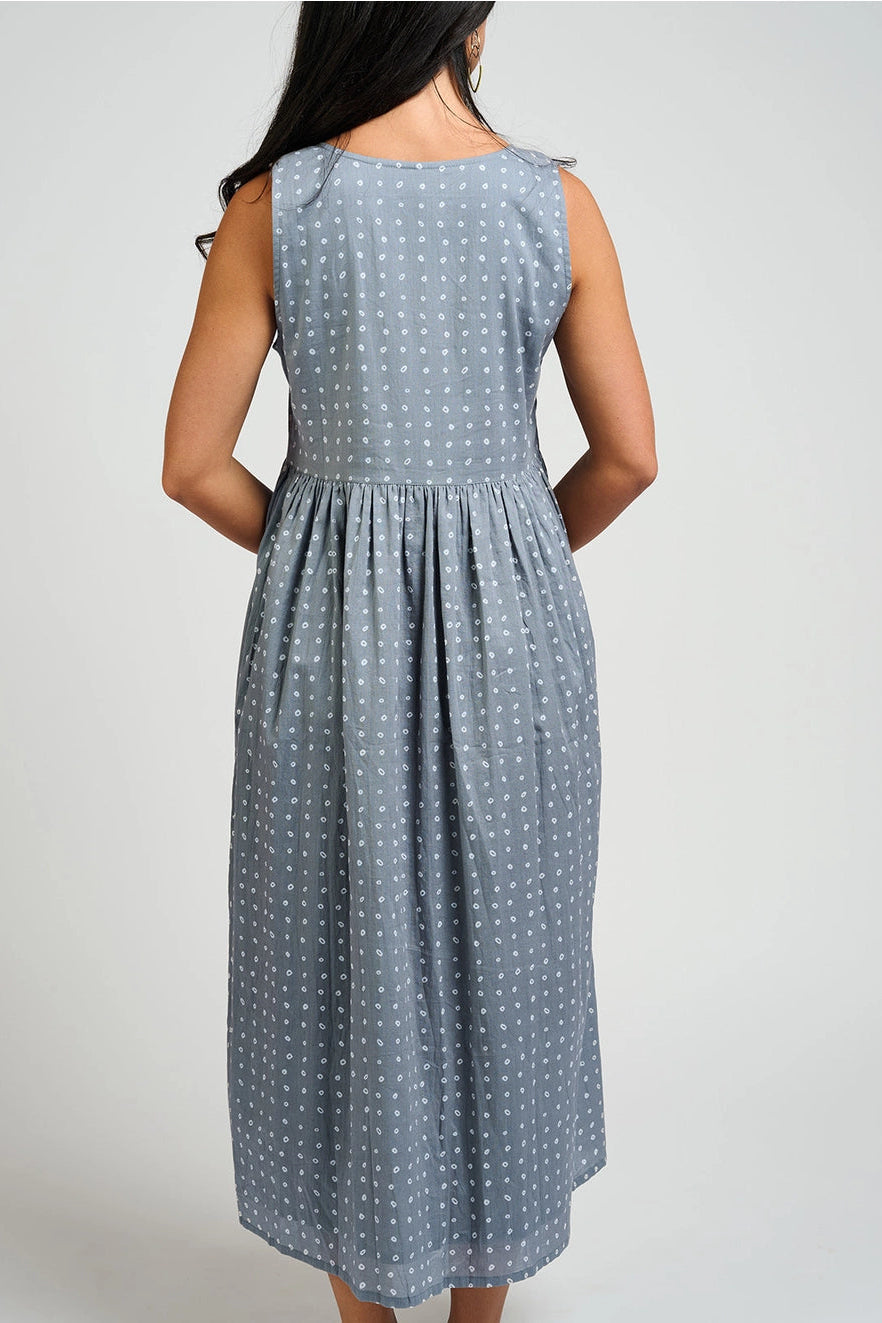 Olivia Dress - Slate Blue Dots