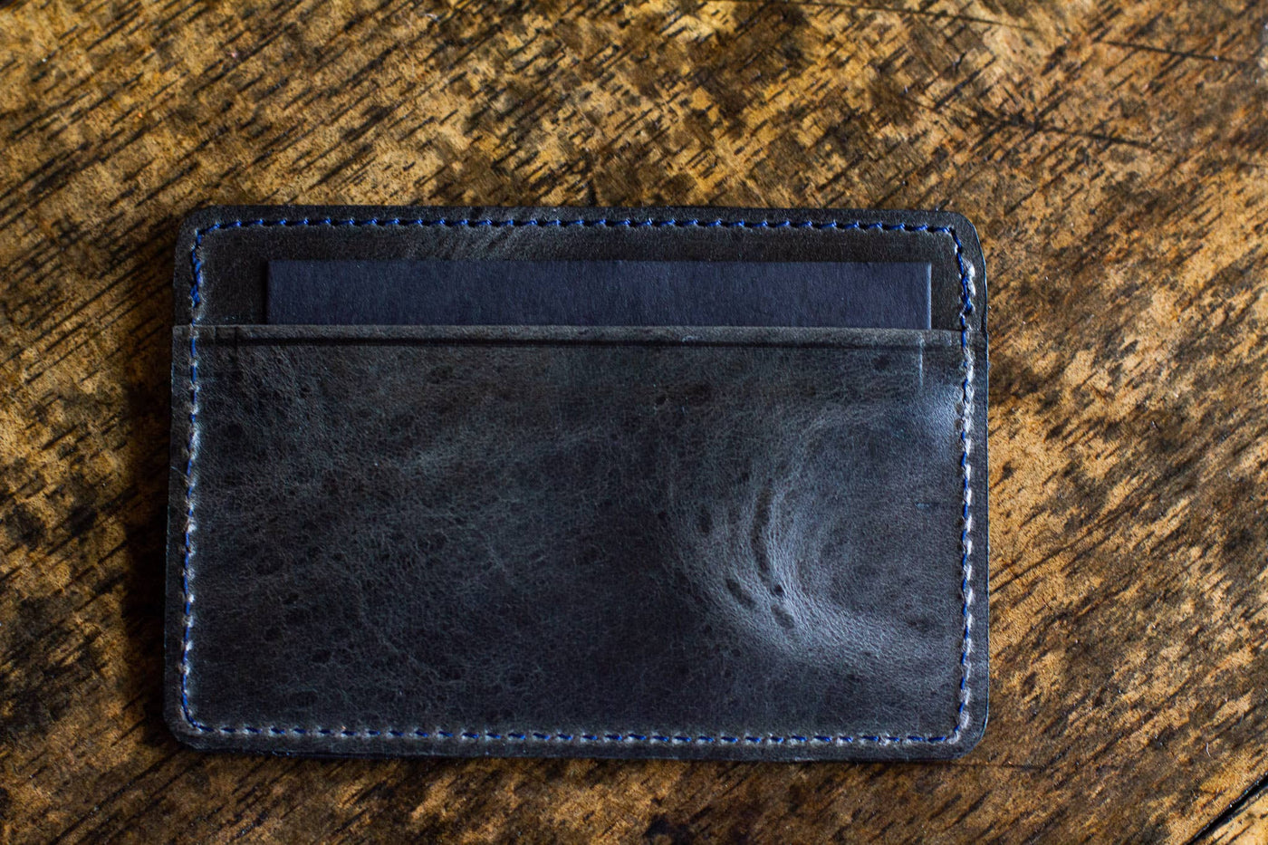 Leather Card Wallet - Electric Black