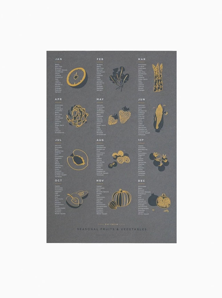 Fruit & Veg Foil Pressed Print