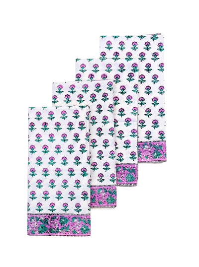 Fuchsia Buds Blockprint Napkin Set