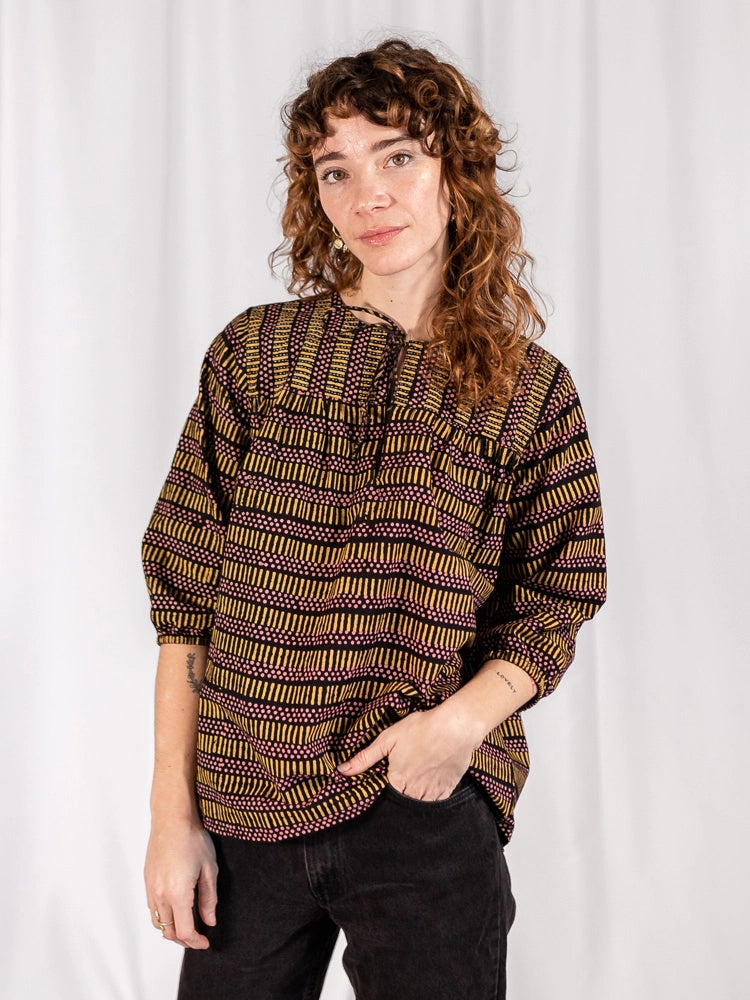 Devi Blouse - Yellow Dots + Dashes