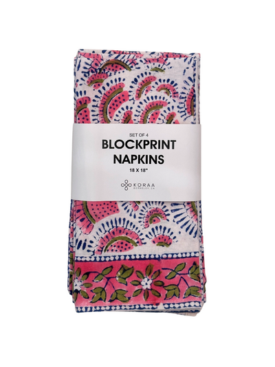 Pink Fans Blockprint Napkin Set