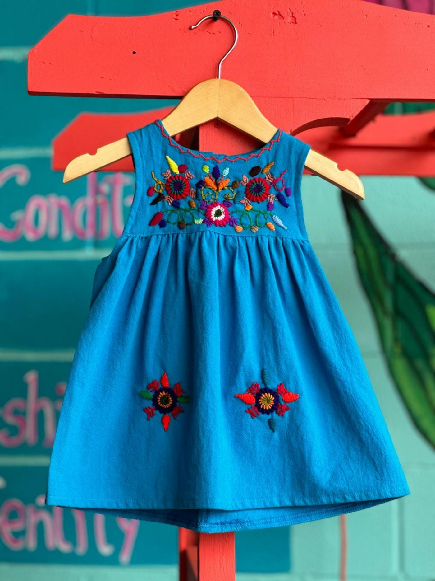 Girl's Embroidered Sleeveless Dress - Blue