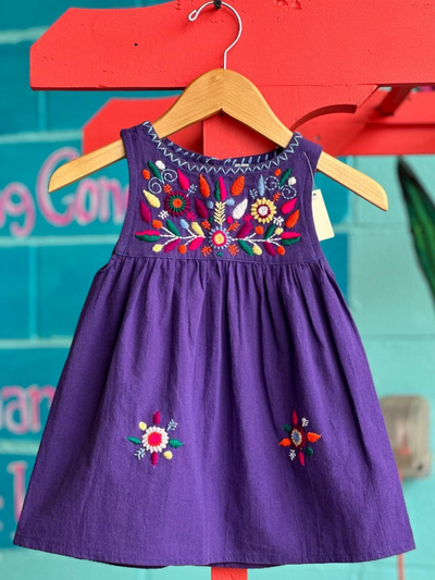 Girl's Embroidered Sleeveless Dress - Purple
