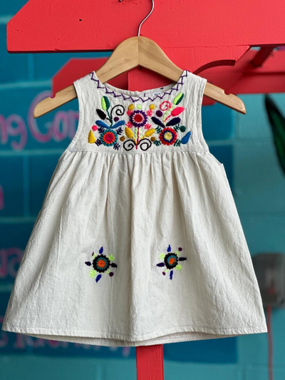 Girl's Embroidered Sleeveless Dress - White