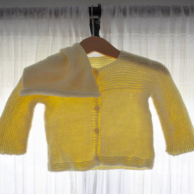 Hand-Knit Baby Sweater with Matching Hat