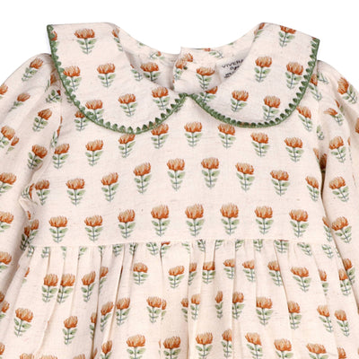 Ina Block Print Floral Baby Dress & Bloomer Set (Linen)