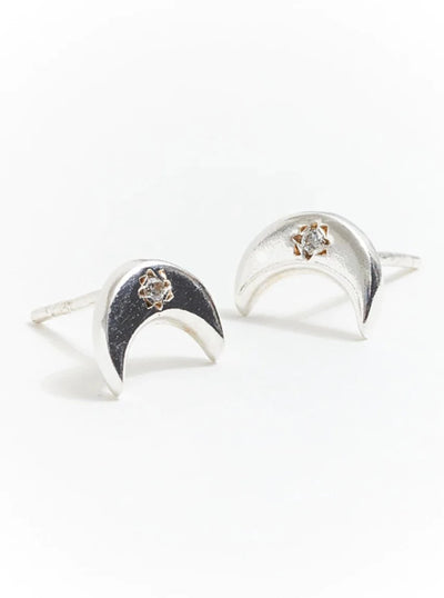 Crescent Moon Sterling Silver Studs