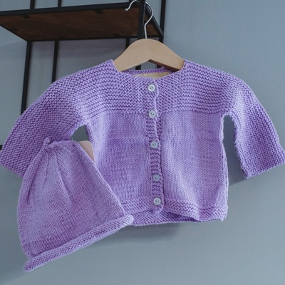 Hand-Knit Baby Sweater with Matching Hat