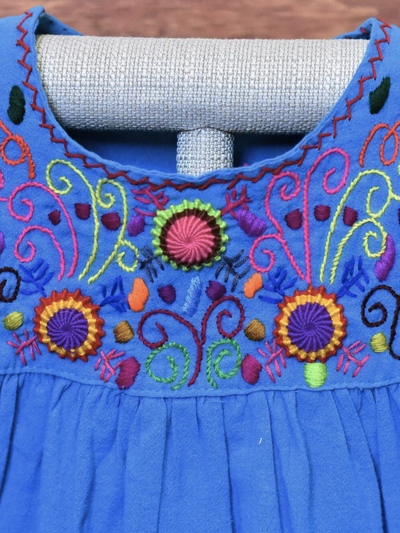 Girl's Embroidered Sleeveless Dress - Blue