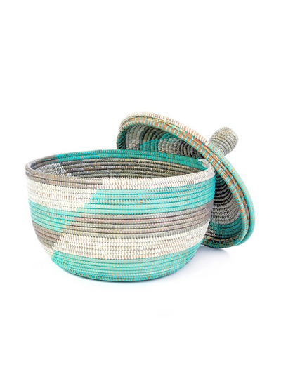 Aqua, Silver & White Warming Basket