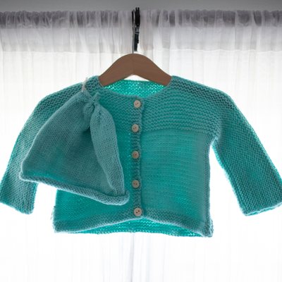 Hand-Knit Baby Sweater with Matching Hat