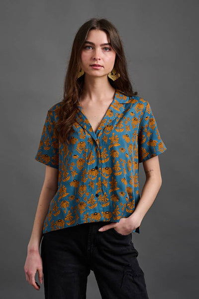 Camp Shirt - Teal Floral