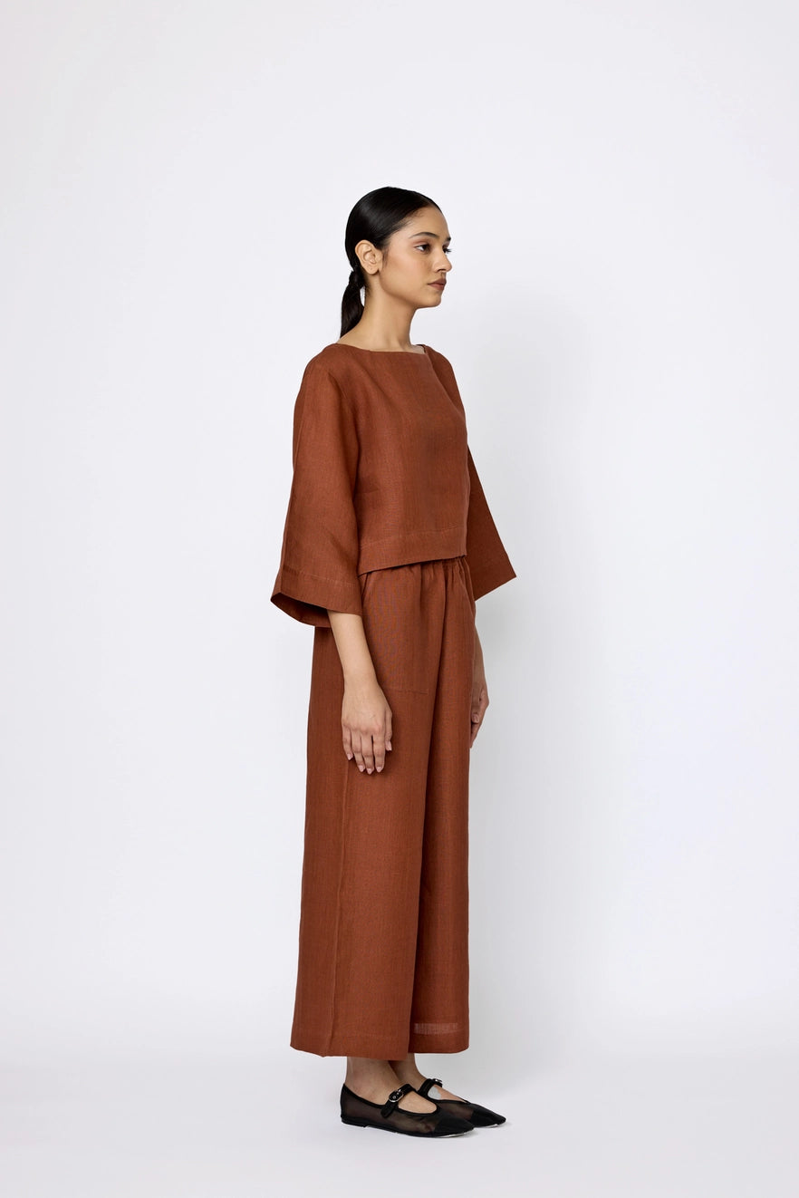 Everyday Popover Top in Clay Linen