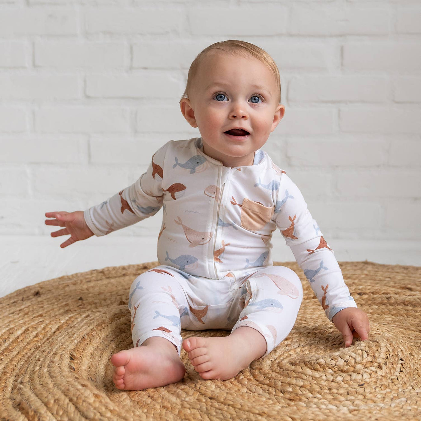 Whales Zipper Baby Jumpsuit (Organic Jersey)