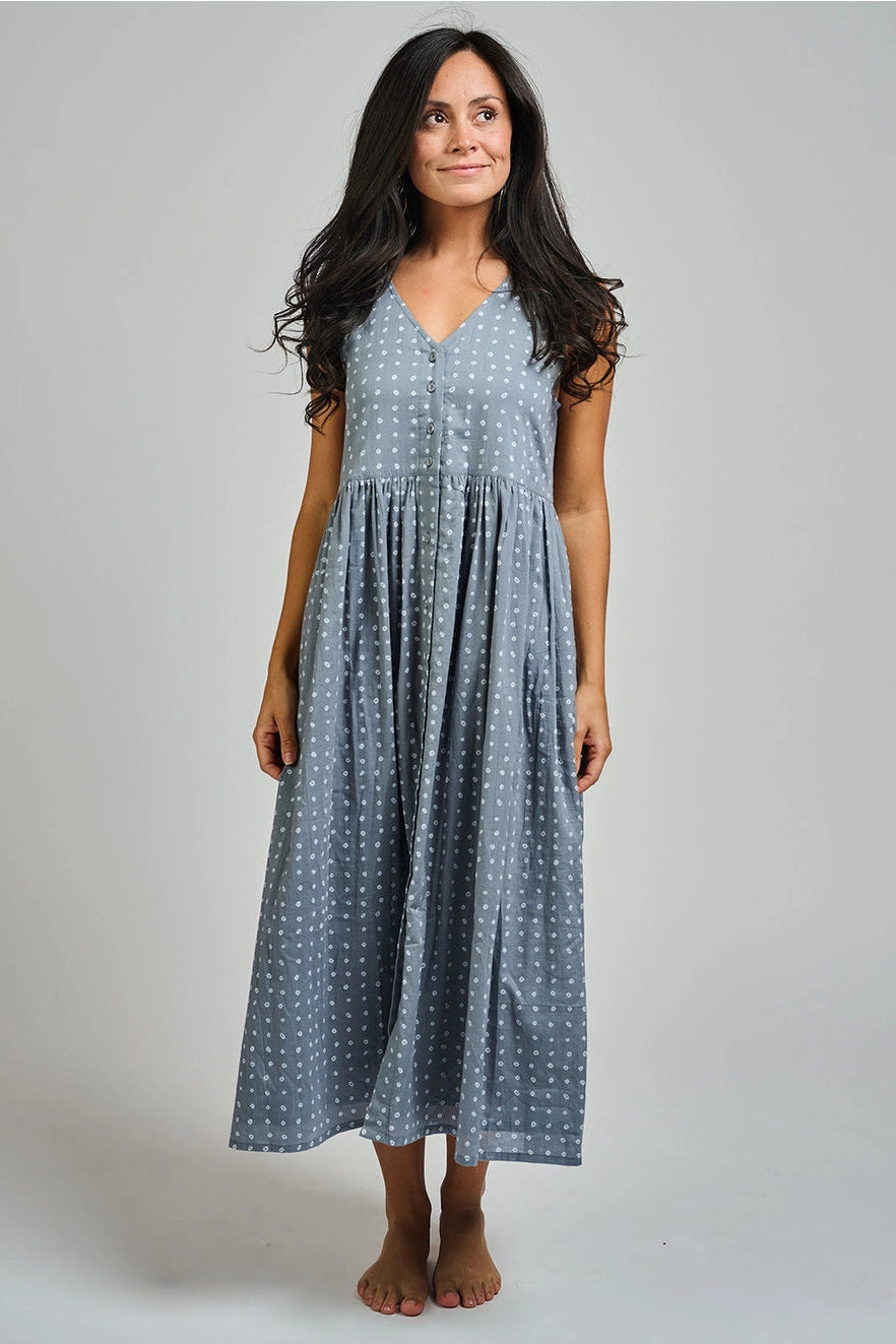 Olivia Dress - Slate Blue Dots