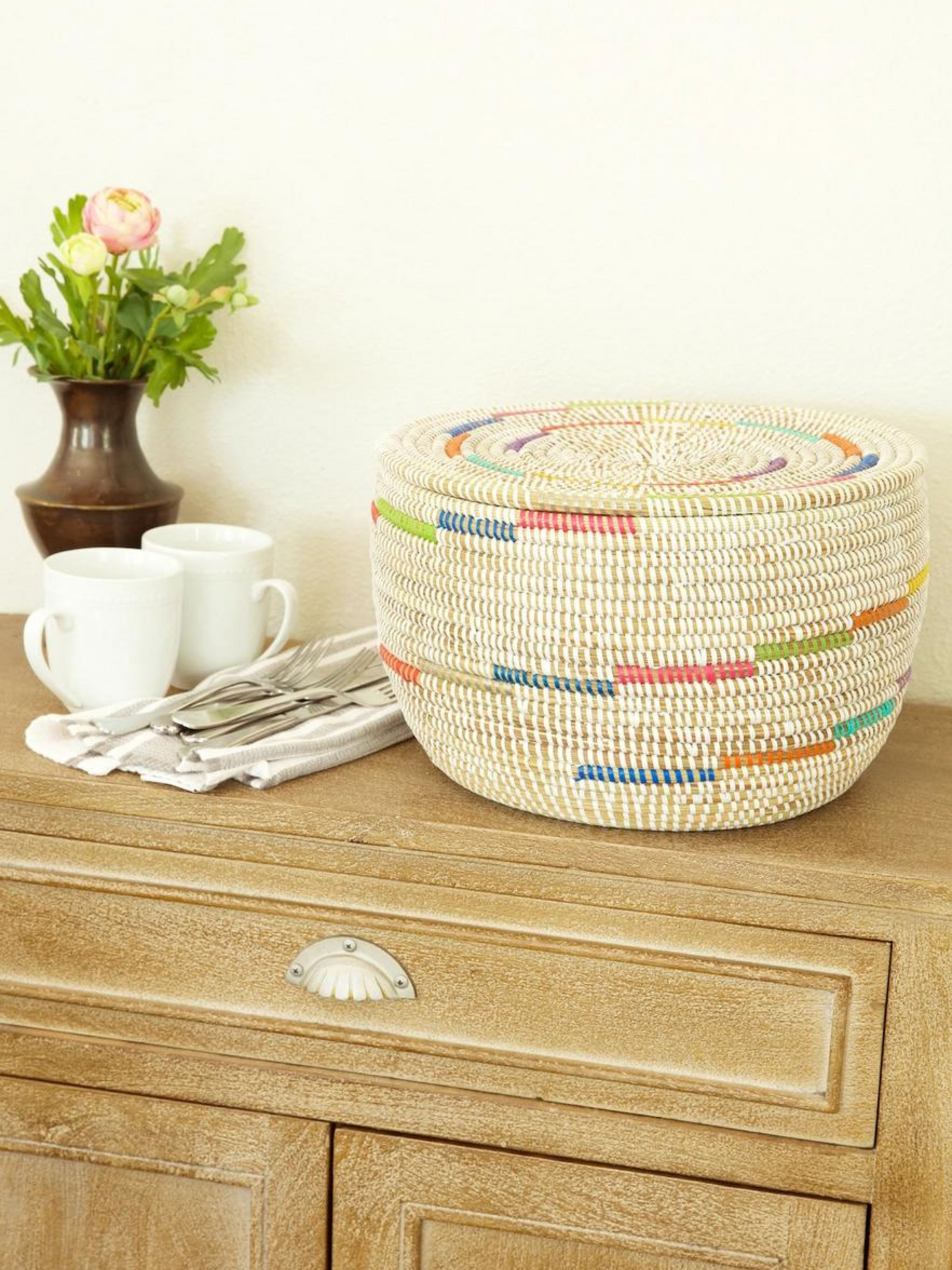 Vanilla Sugar Swirl Flat Top Storage Basket