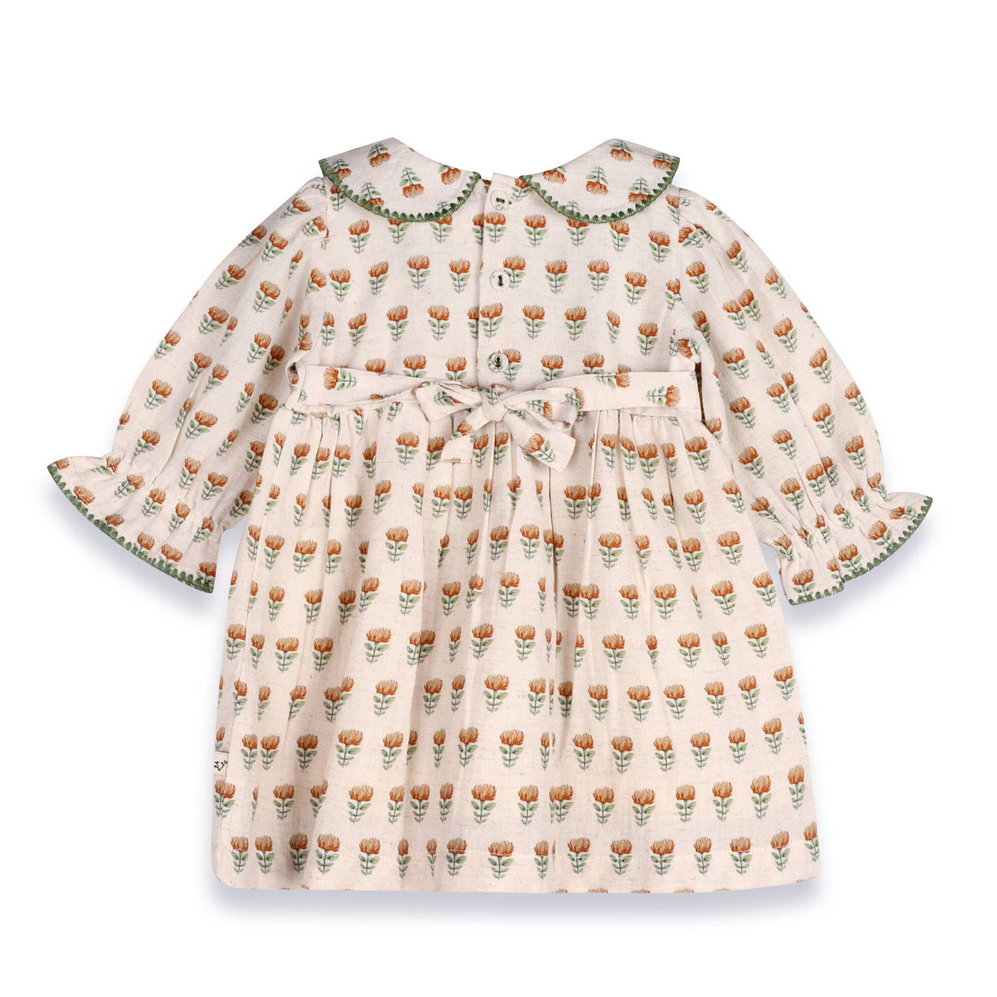 Ina Block Print Floral Baby Dress & Bloomer Set (Linen)