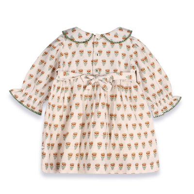 Ina Block Print Floral Baby Dress & Bloomer Set (Linen)