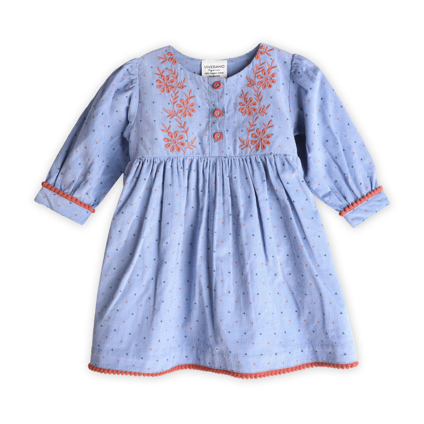 Embroidered Corduroy Tie Baby Dress & Bloomer