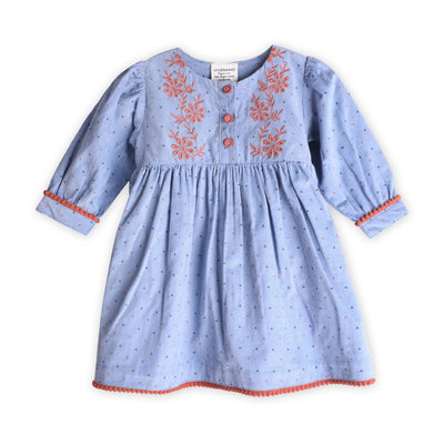 Embroidered Corduroy Tie Baby Dress & Bloomer