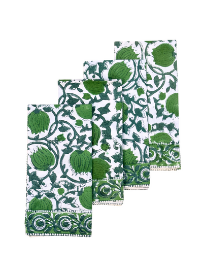 Green Buds Blockprint Napkin Set
