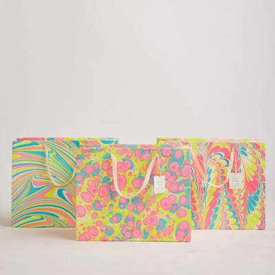 Hand Marbled Gift Bags - Assorted Neon
