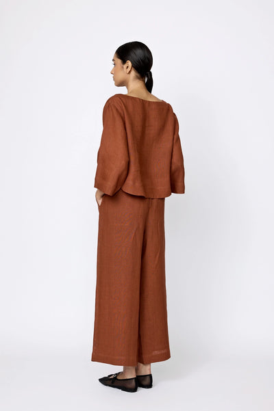 Everyday Popover Top in Clay Linen