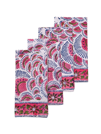 Pink Fans Blockprint Napkin Set