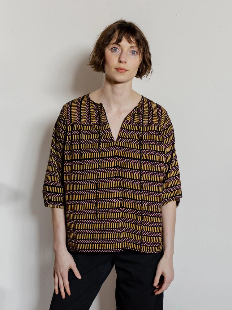 Devi Blouse - Yellow Dots + Dashes