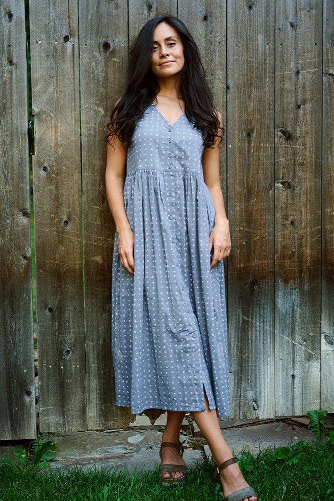 Olivia Dress - Slate Blue Dots