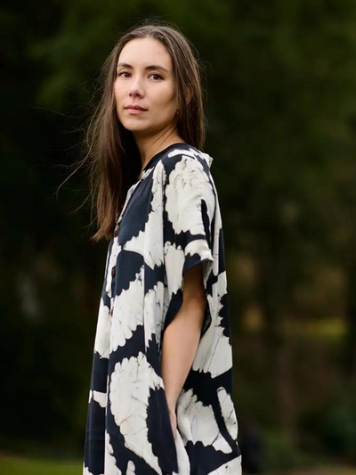 Block print dress Black Silky - Sunset
