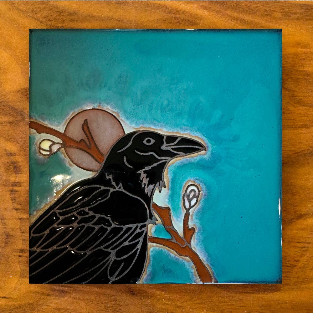 Raven Hand Glazed Hand Glazed Art Tile Trivet