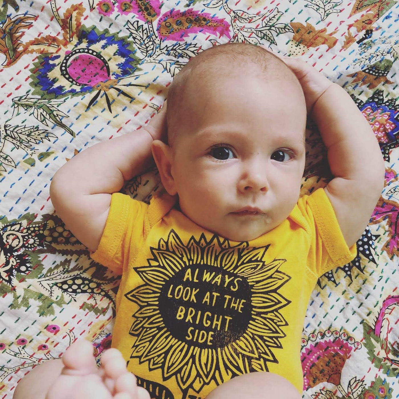 The Sunflower Baby Bodysuit, Hippie Baby outfit.