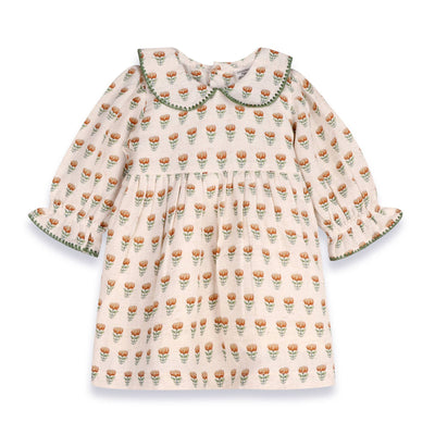 Ina Block Print Floral Baby Dress & Bloomer Set (Linen)