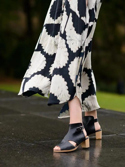 Block print dress Black Silky - Sunset