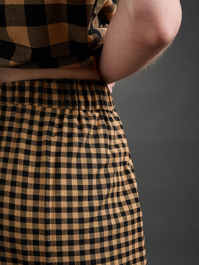 Emmy Drawstring Pants - Black & Tan Gingham