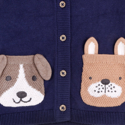 Dog Pocket Embroidered Sweater Knit Baby Cardigan