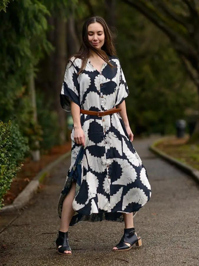 Block print dress Black Silky - Sunset