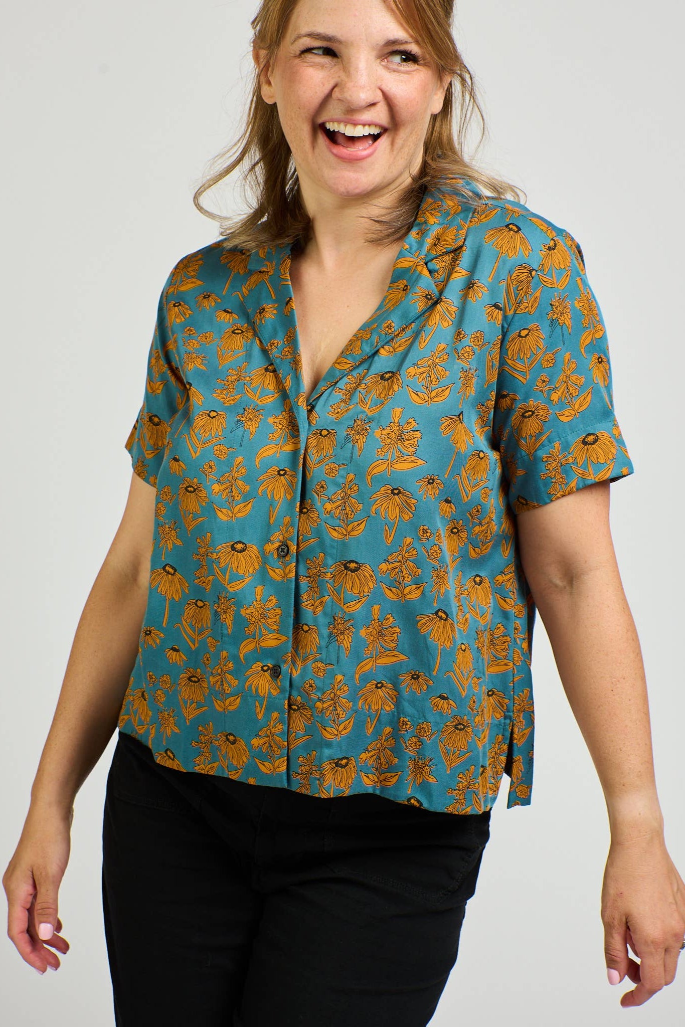 Camp Shirt - Teal Floral