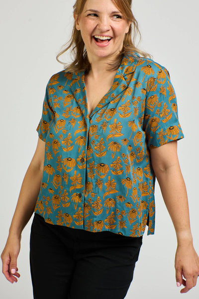 Camp Shirt - Teal Floral