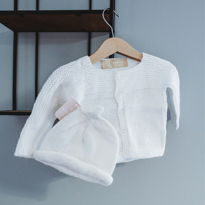 Hand-Knit Baby Sweater with Matching Hat