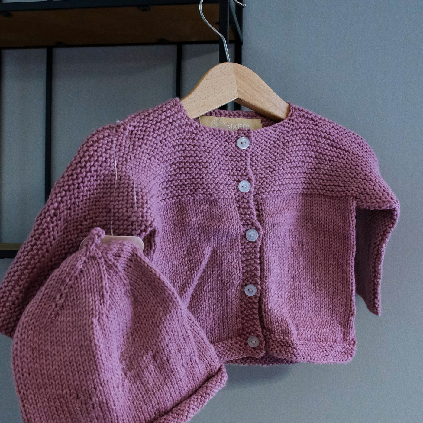 Hand-Knit Baby Sweater with Matching Hat